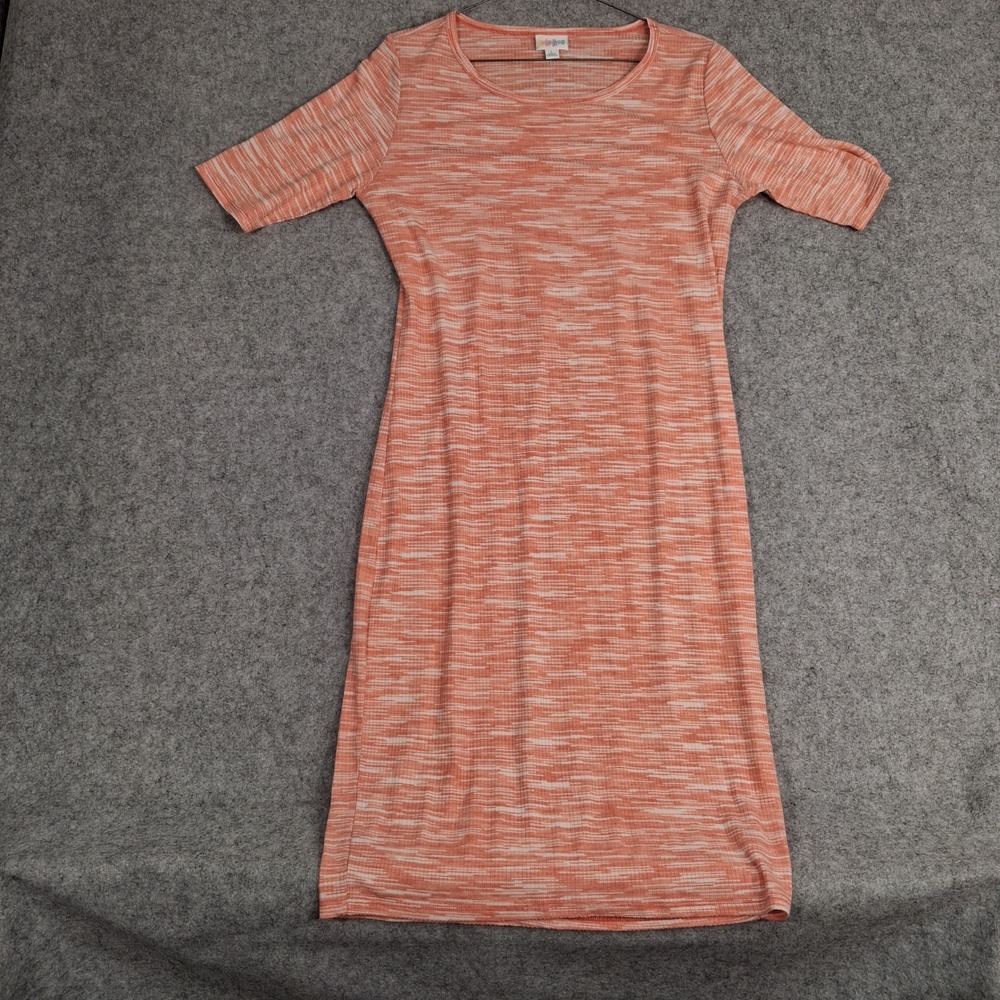 LuLaRoe Julia Dress Womens Large Orange Space Dye Ribbed Short Sleeve Sheath